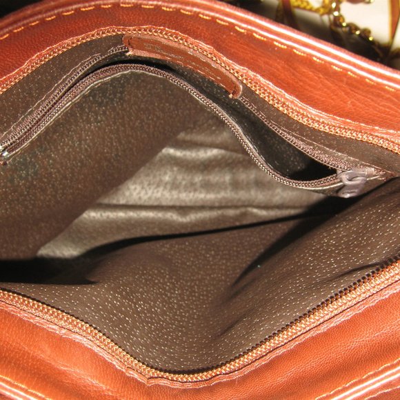 ❤️LOUISE FONTAINE CHOCOLATE BROWN QUILTED LEATHER 4 COMPARTMENT CHAIN BAG PURSE - Picture 7 of 9